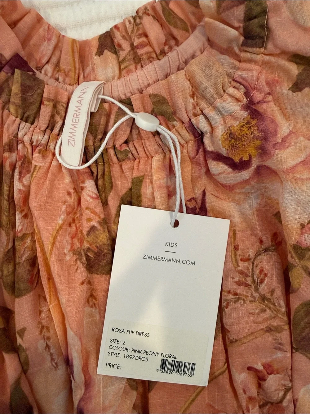 Zimmermann Girls' Floral Ruffle Romper Dress in Peach Pink Size 2